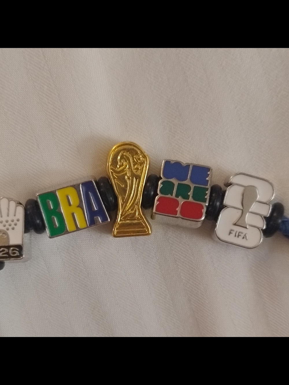 FIFA World Cup Gold Trophy and Brazil Charm Bracelet - Blue, Green, Yellow